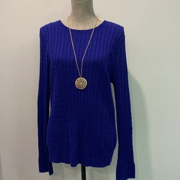 Talbots Blue Cable Crewneck Sweater - Picture 3 of 14